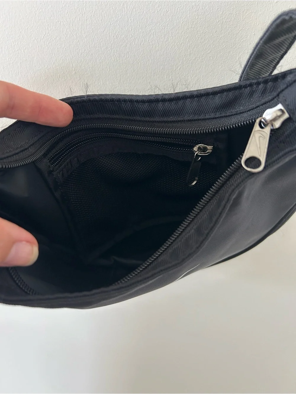 Nike Black Crescent Messenger Bag with Silver Swoosh
